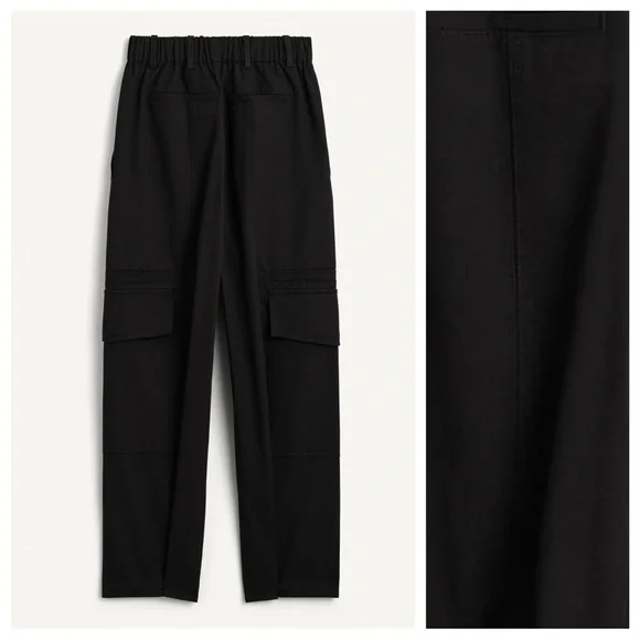NWT. Zara SRPLS CRG PCKT PNT Black Wool Blend Mid-Rise Pants. Size XS. - Picture 5 of 14